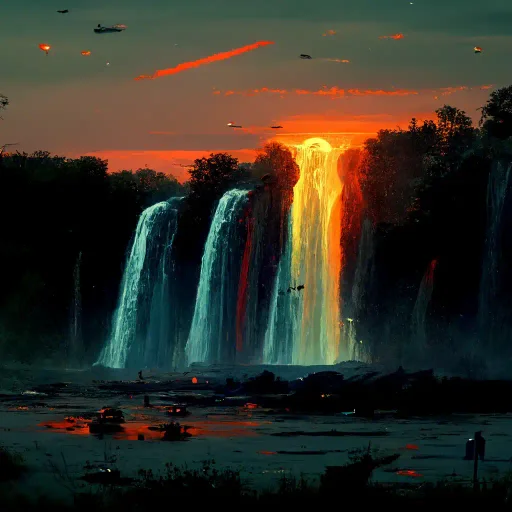 waterfall sunset