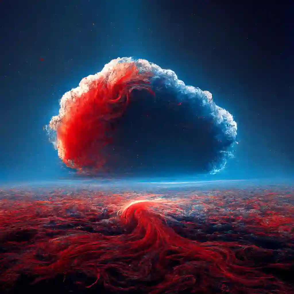 red cosmic cloud blue