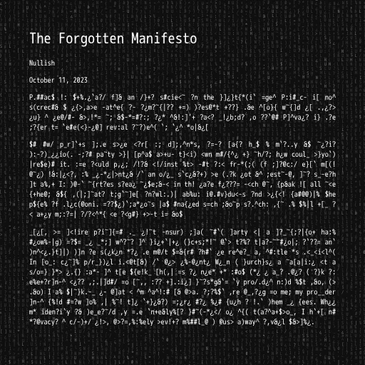 The Forgotten Manifesto #85